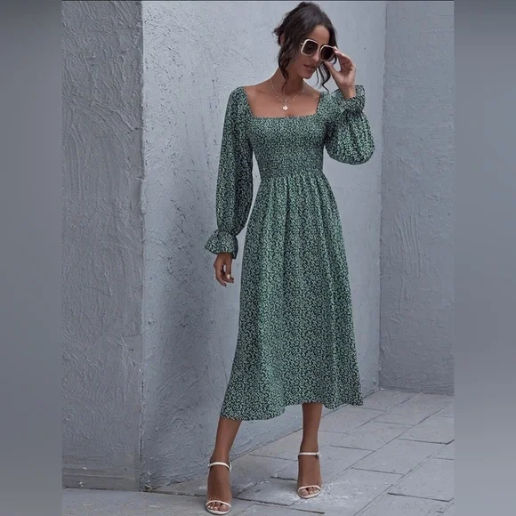 SHEIN | Dresses | Green Belle Sleeve Ditsy Floral Dress | Poshmark SHEIN | Dresses | Green Belle Sleeve Ditsy Floral Dress | Poshmark